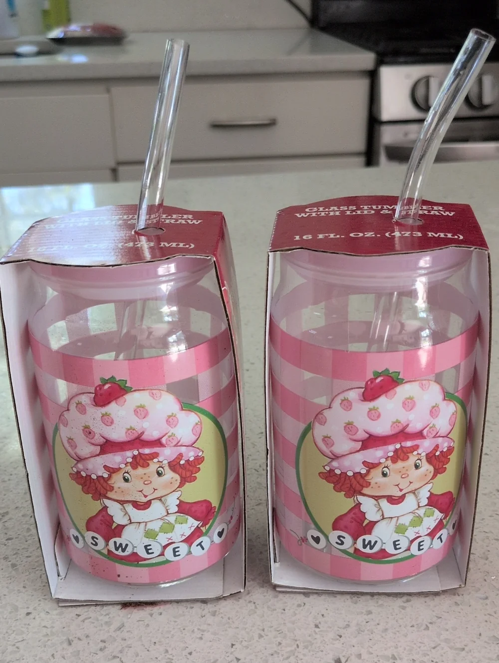 Strawberry Shortcake Pink  Tumblers with Straw - Sweet Design 16 Oz New